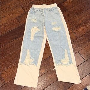 Distressed Light Blue and Cream Pants